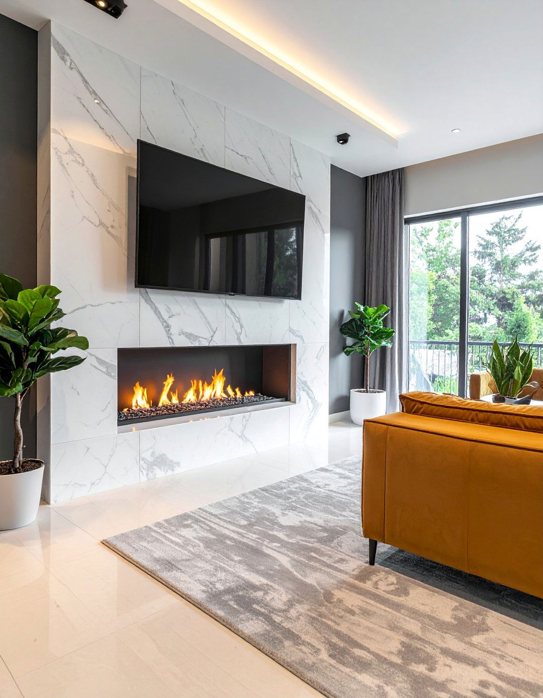 Quartz Linear Fireplace Surround - 20 Linear Fireplace Ideas With TV Above for Cozy Nights