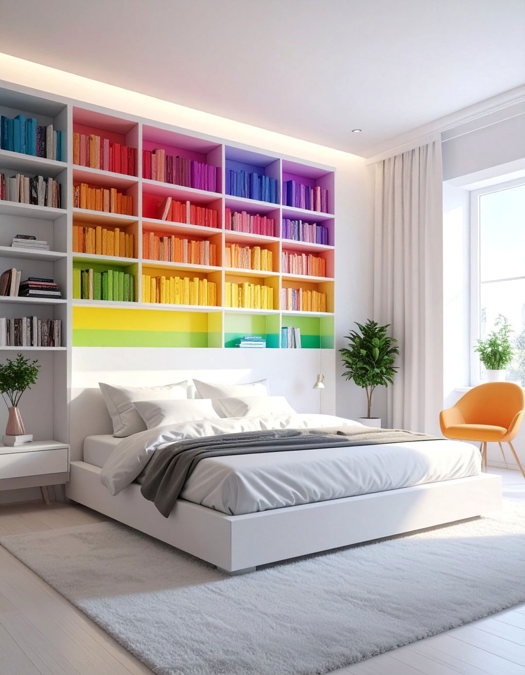 Rainbow Bookshelf Organization - 30 Colorful Bedroom Ideas for a Vibrant Space