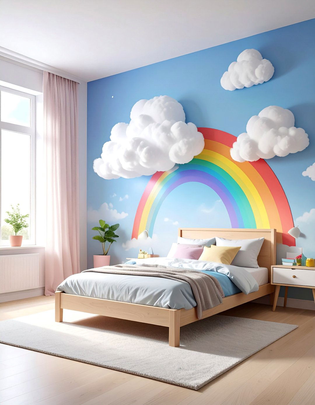 Rainbow Clouds Dream Sequence - 30 Kids Room Accent Wall Ideas for a Fun and Creative Space