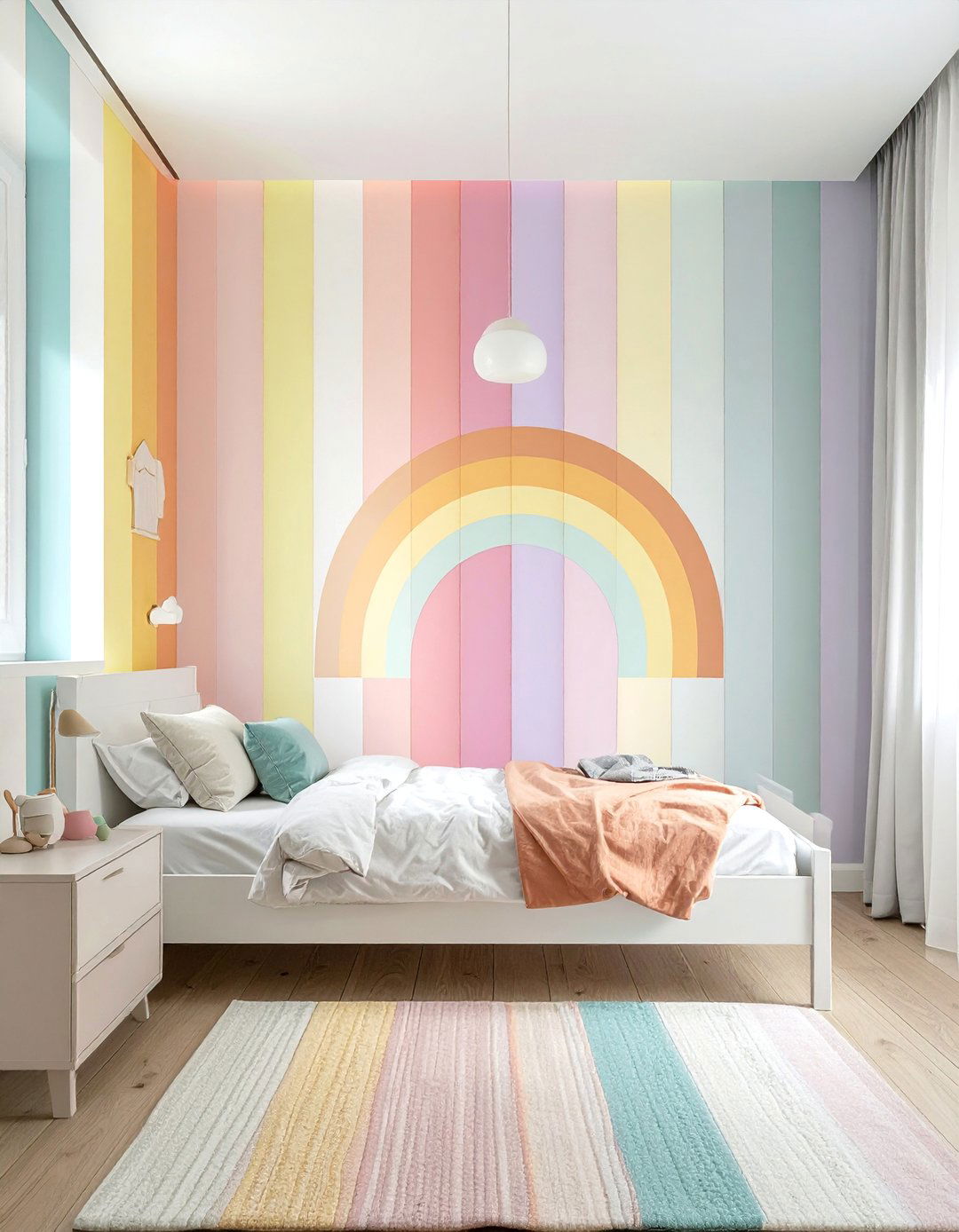 Rainbow Stripe Color Therapy - 30 Kids Room Accent Wall Ideas for a Fun and Creative Space