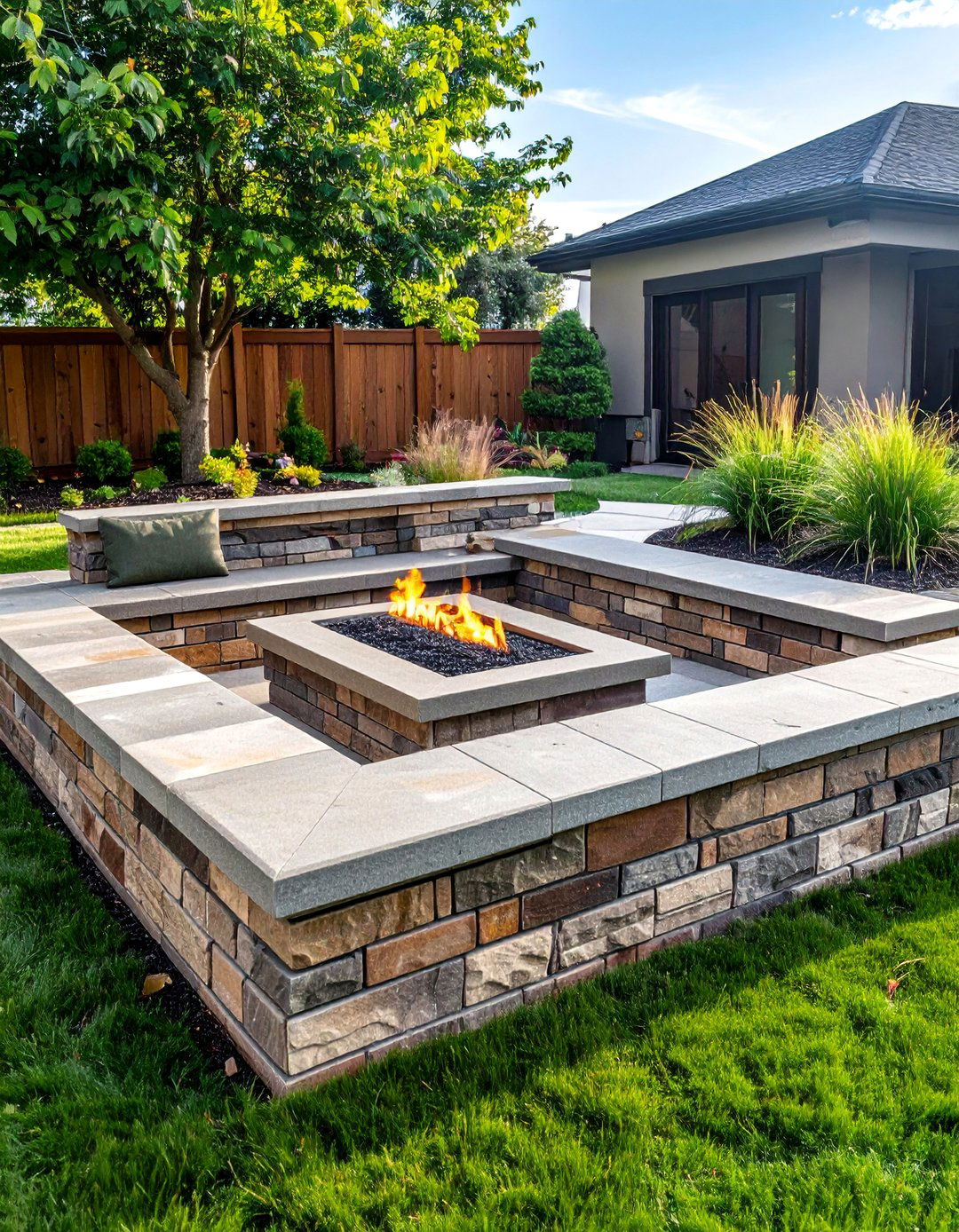 Raised Fire Pit with Bench Seating
