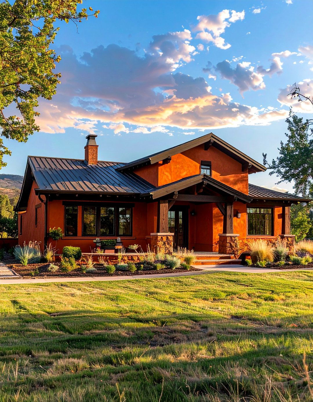 Ranch Style Home with Adobe Red Natural Clay Siding - 20 Home Designs Using Natural Clay Siding Colors