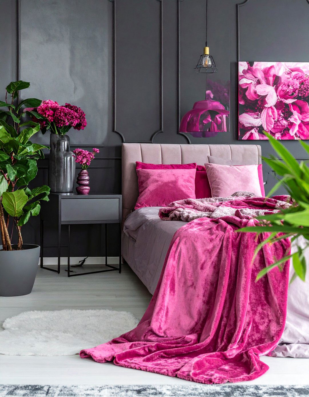 Raspberry Pink and Charcoal Gray Palette - 30 Colorful Bedroom Ideas for a Vibrant Space