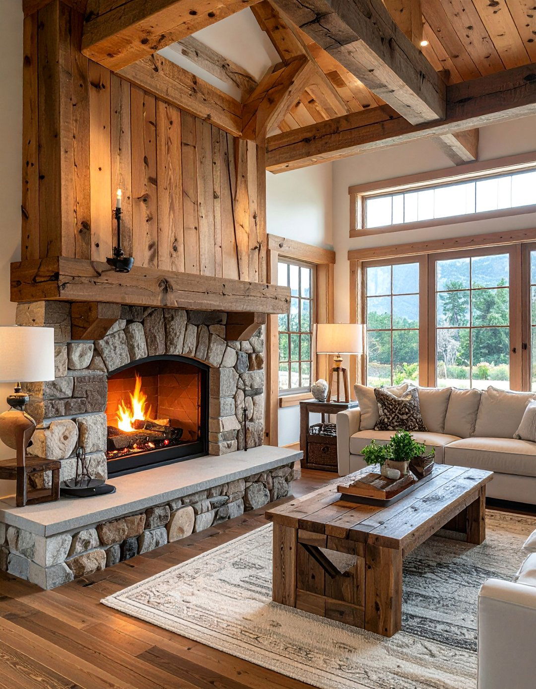 Reclaimed Wood Beam Mantel - 30 Craftsman-style Fireplace Ideas for a Cozy Home
