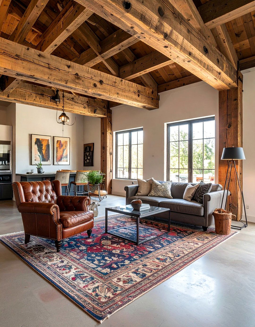Reclaimed Wood Exposed Beam Living Room - 25 Exposed Beam Living Room Ideas for Rustic Charm