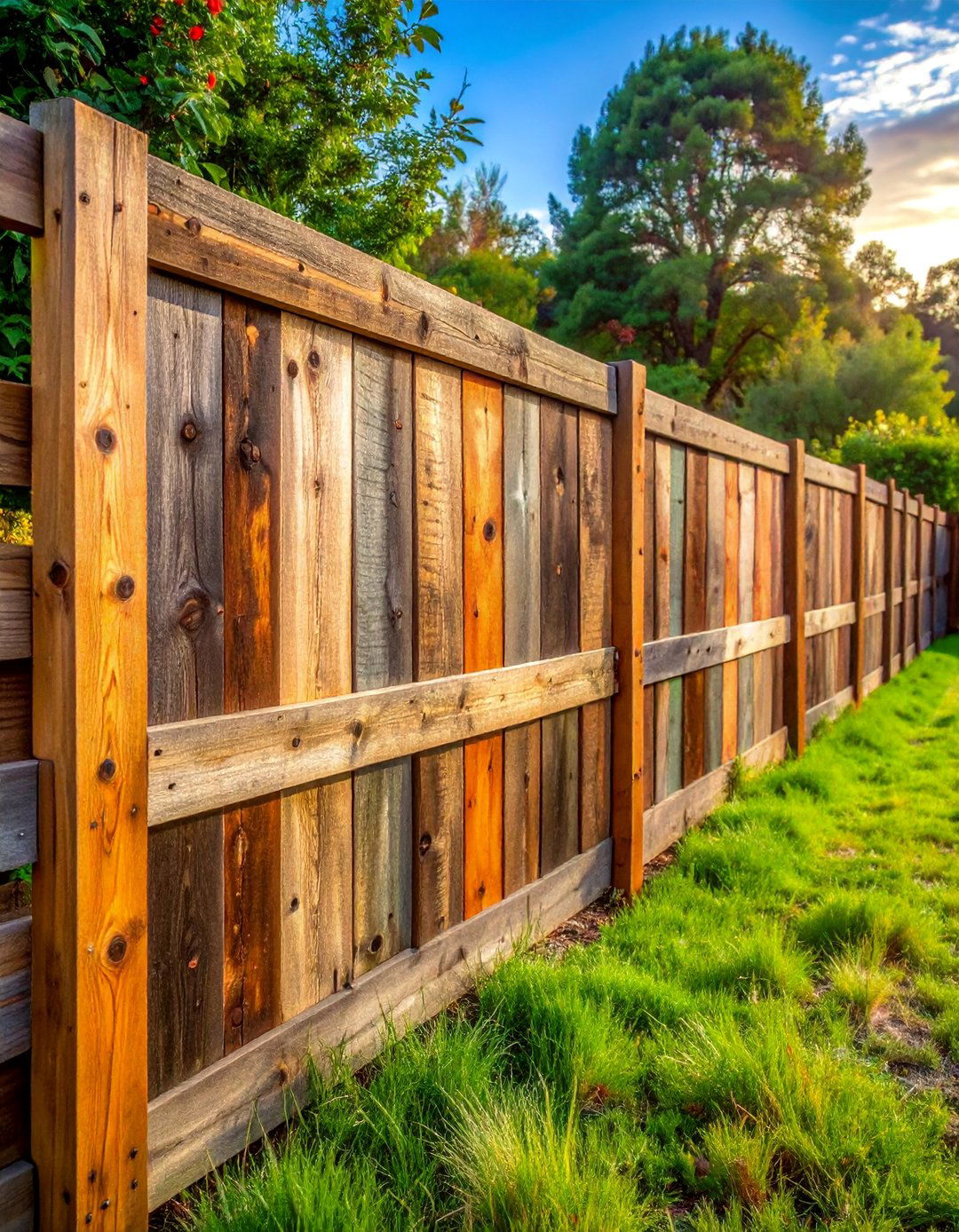 Reclaimed Wood Rustic Character Fence - 25 Backyard Fence Ideas to Enhance Your Outdoor Space