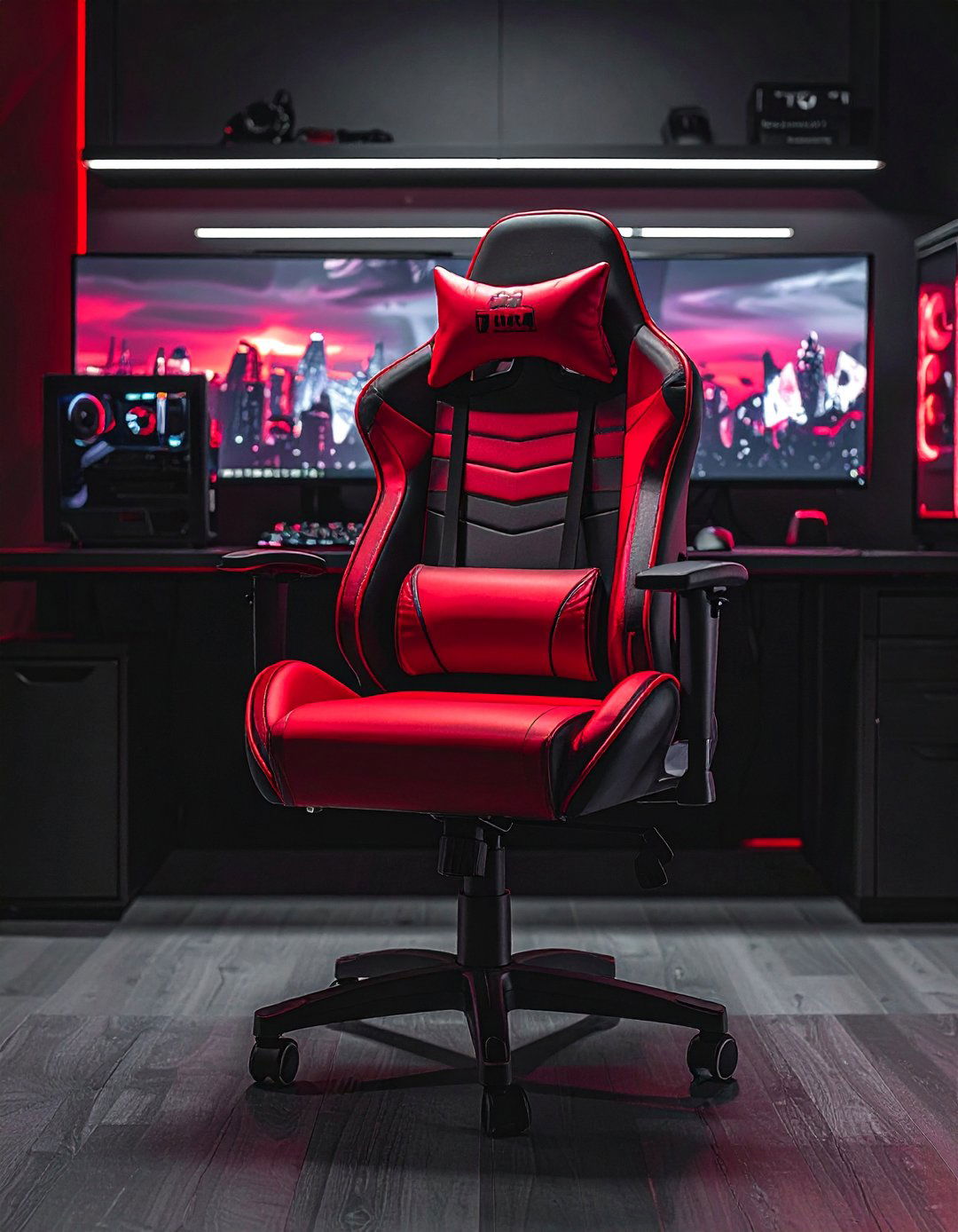 Red Gaming Chair in an All Black Gaming Setup - 20 Red and Black Gaming Setup Ideas for Gamers
