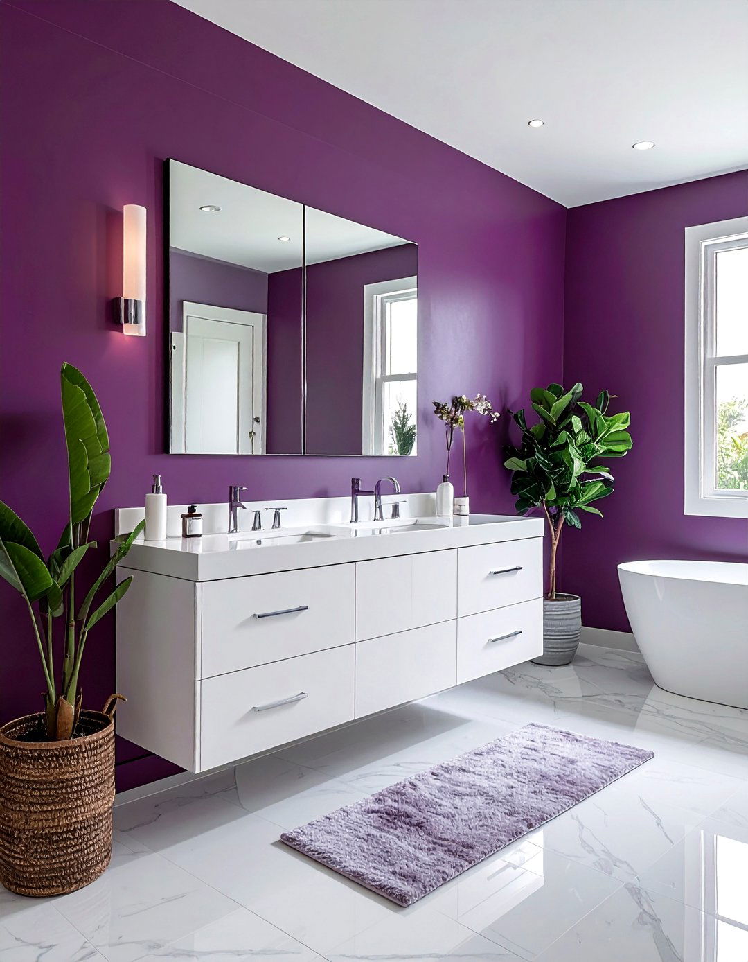 Regal Plum Bathroom Accent - 40 Bathroom Paint Ideas for a Fresh New Look
