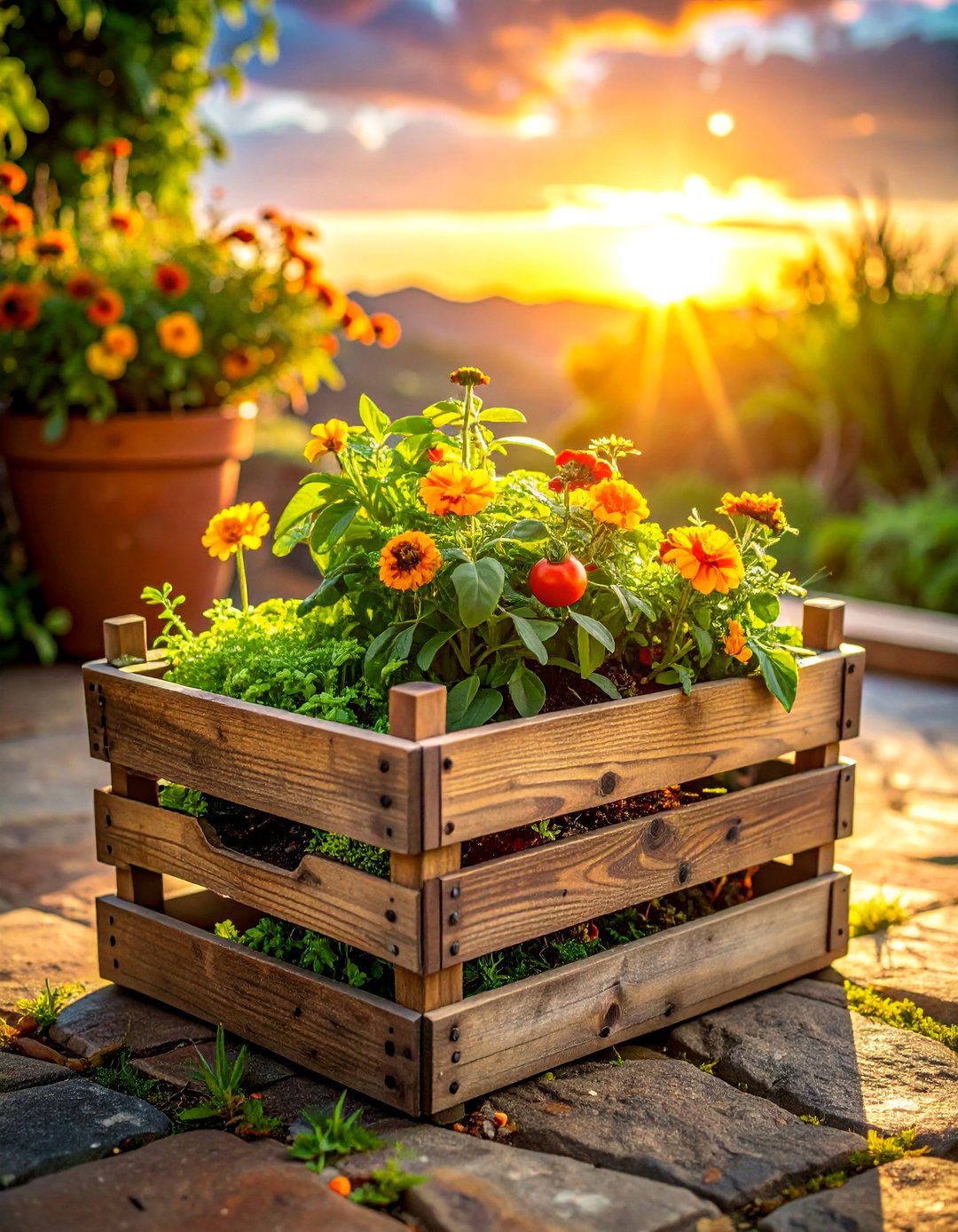 Repurposed Wooden Crate Container Garden - 40 Container Garden Ideas for Small Spaces
