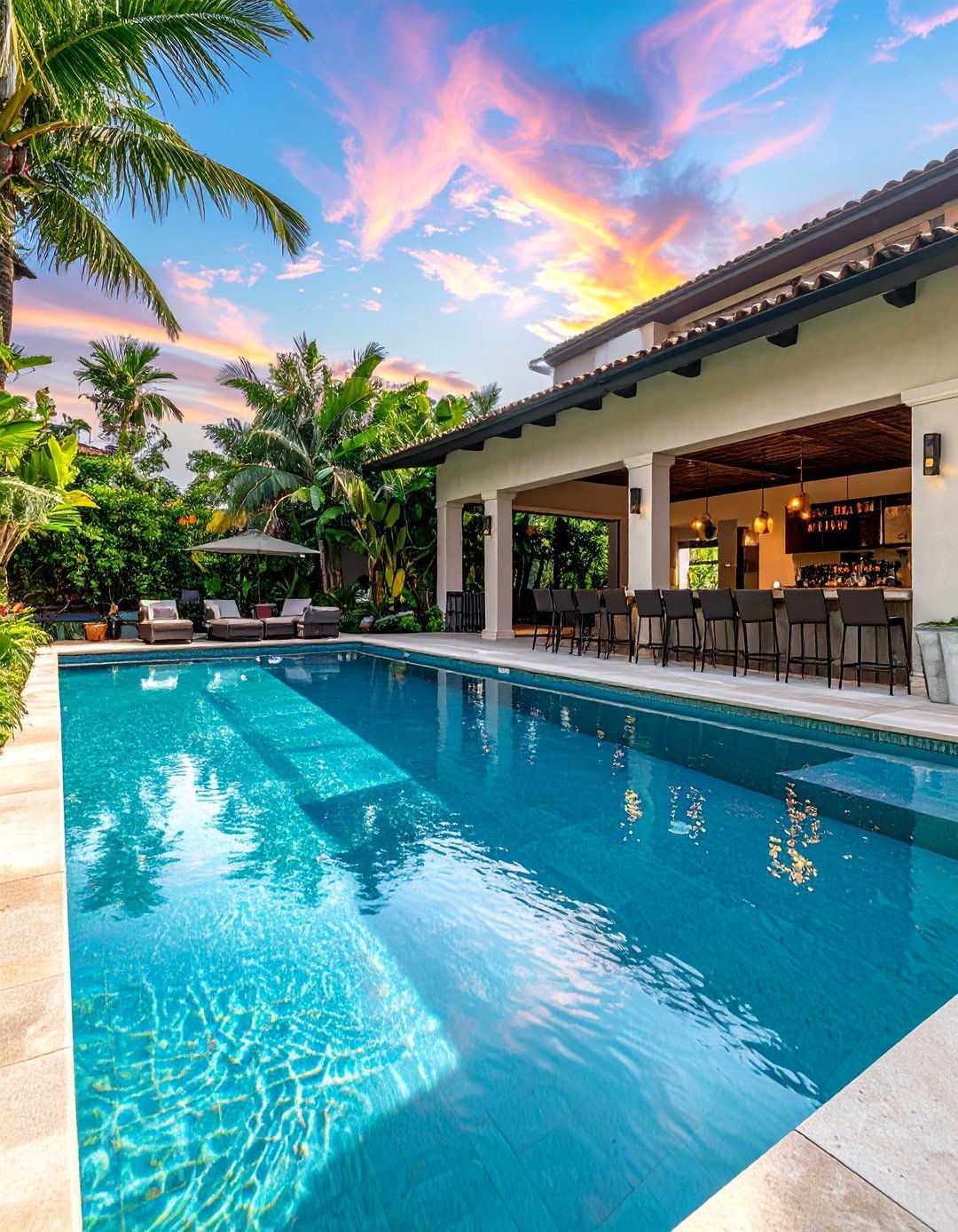 Resort Style Pool with Swim Up Bar - 40 Backyard Pool Ideas for a Refreshing Summer Oasis