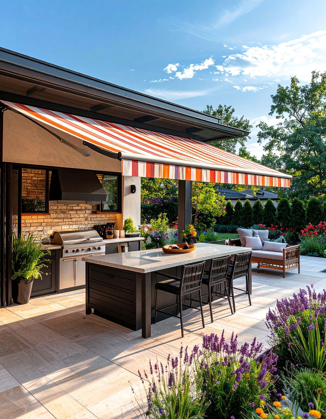 Retractable Awning Coverage - 20 Outdoor Kitchen Roof Ideas for Shade and Style