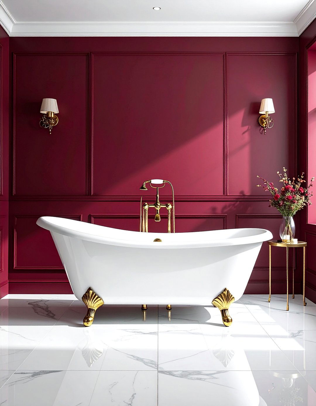 Rich Burgundy Bathroom Wall - 40 Bathroom Paint Ideas for a Fresh New Look