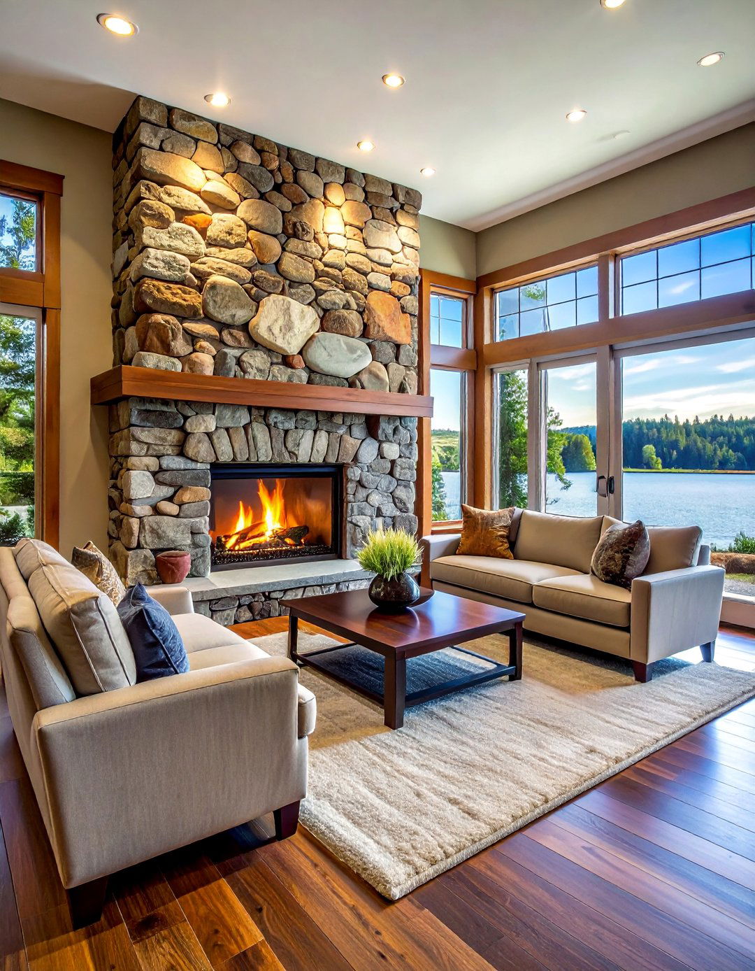 River Rock Fireplace Surround - 30 Craftsman-style Fireplace Ideas for a Cozy Home