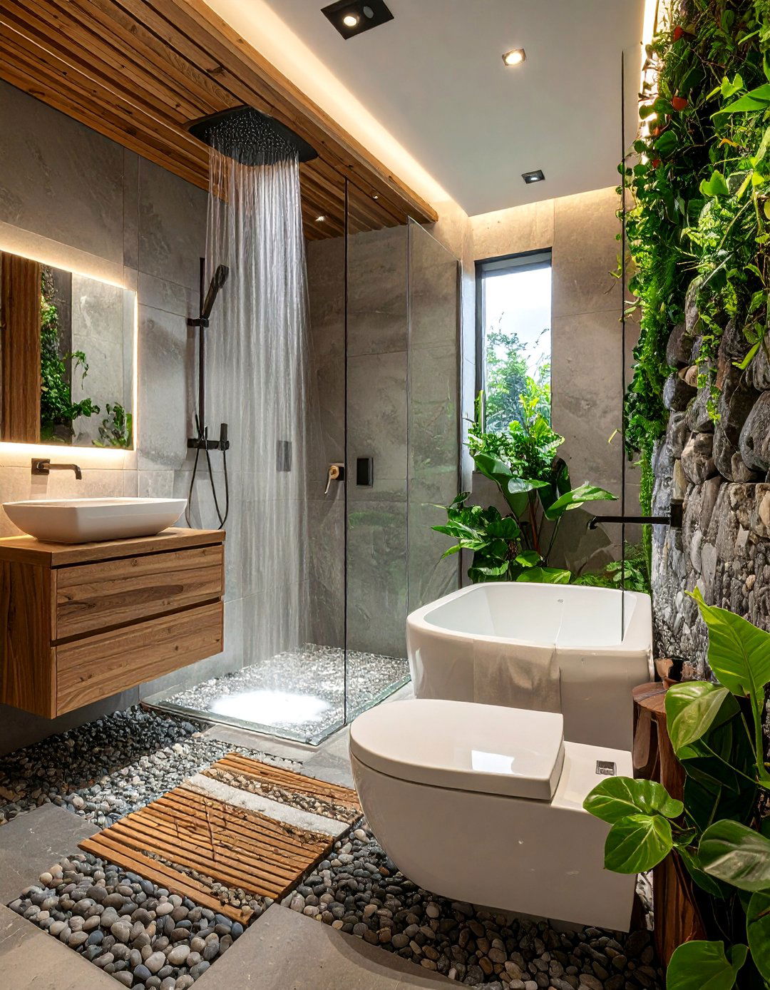 River Rock Natural Flow - 20 Pebble Tile Bathroom Ideas for a Natural Look