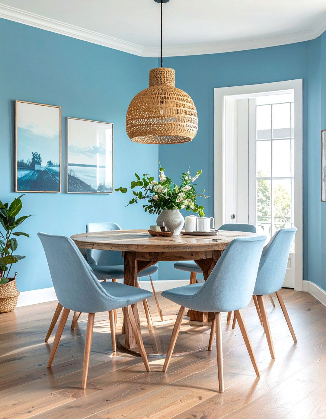 Robins Egg Blue with Rustic Elements - 40 Blue Dining Room Ideas for a Serene Space
