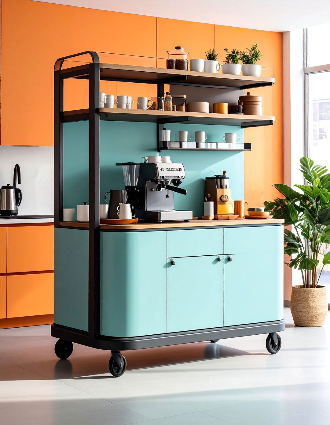 Rolling Coffee Cart Station - 40 Coffee Bar Ideas to Elevate Your Home Brewing Station