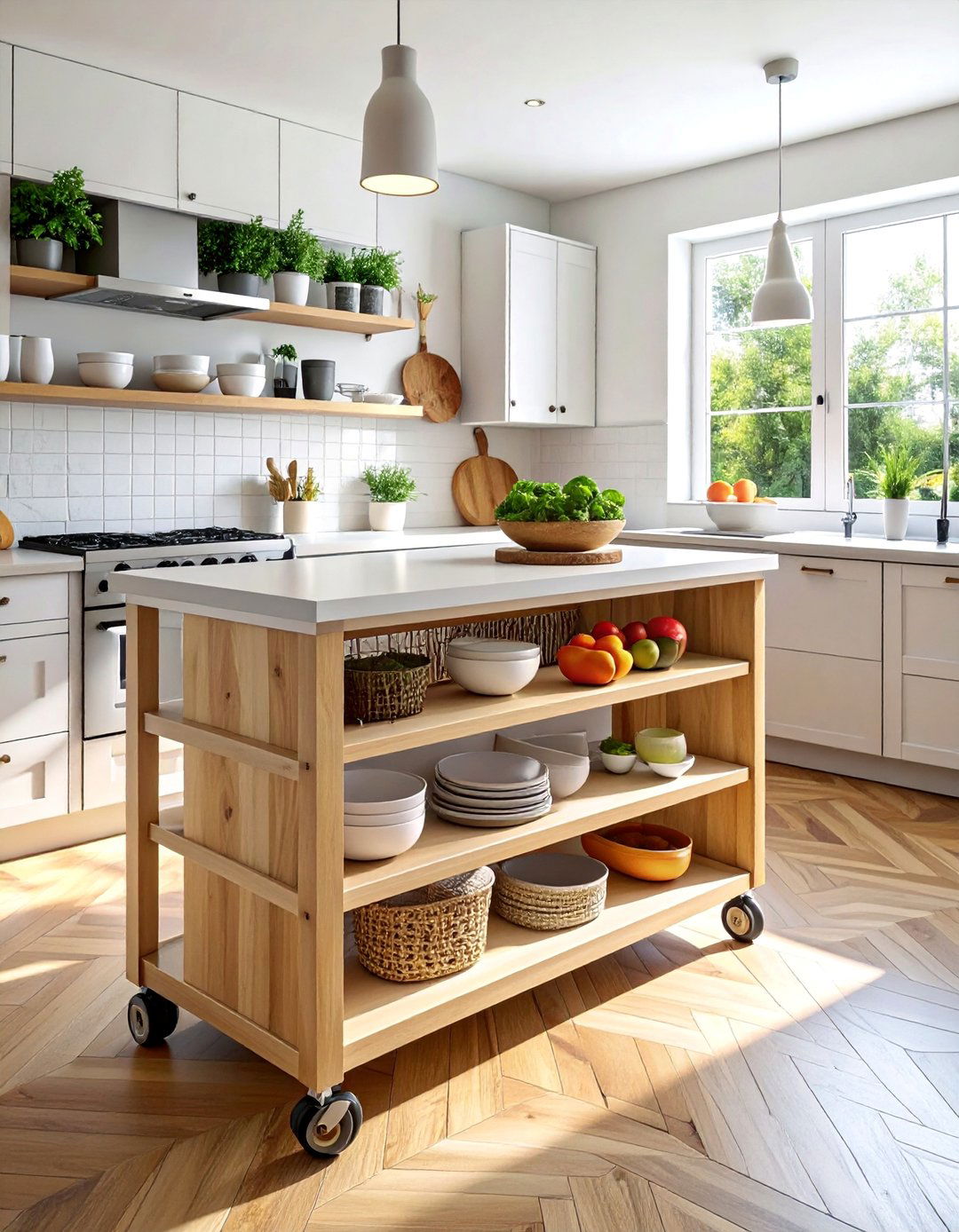 Rolling Kitchen Cart Addition - 30 Budget-Friendly Small Galley Kitchen Ideas