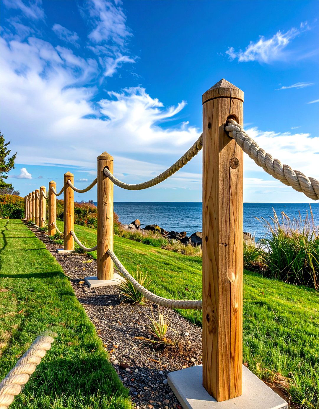 Rope and Post Maritime Style Fence - 25 Backyard Fence Ideas to Enhance Your Outdoor Space