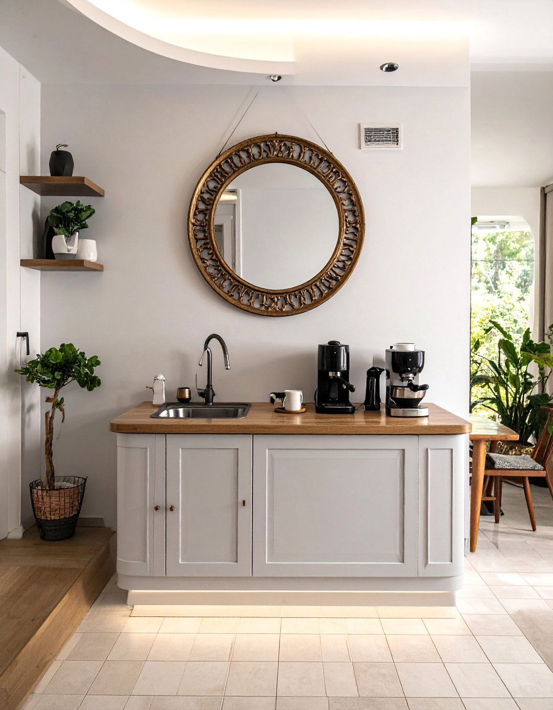 Round Mirror Accents - 20 Mirror in Kitchen Ideas for a Brighter Space