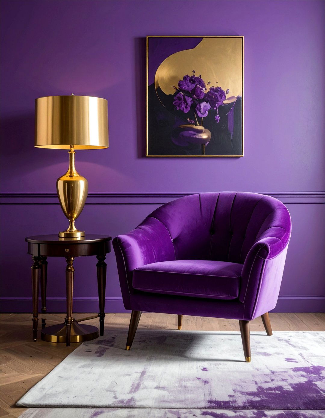 Royal Purple with Polished Brass Fixtures - 25 Purple Living Room Ideas for a Luxurious Vibe