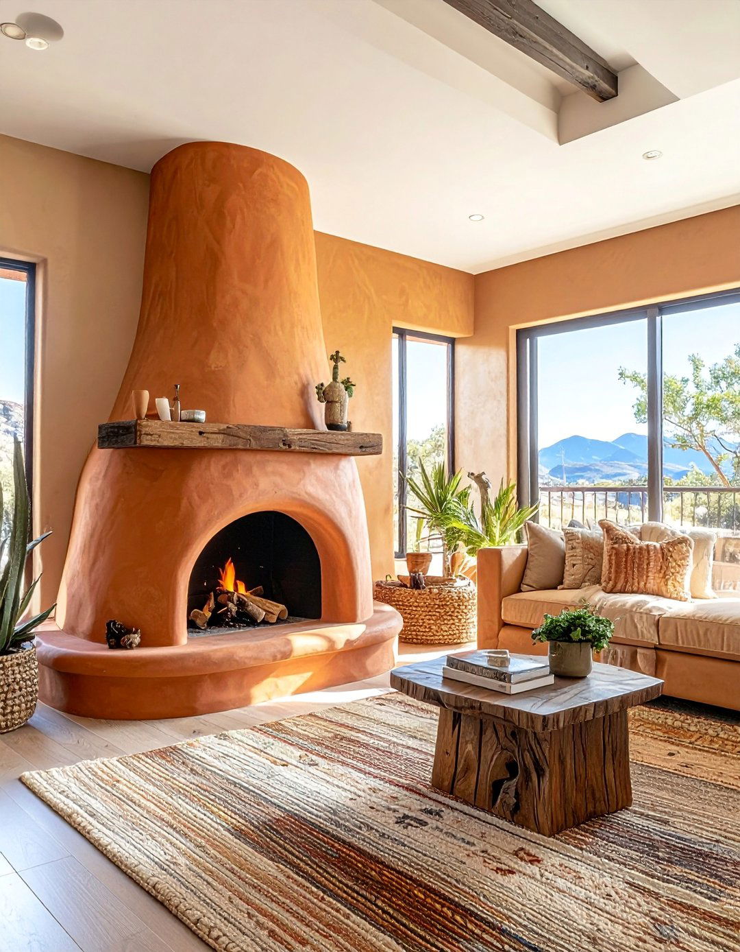 Rustic Adobe Corner Fireplace - 25 Spanish Style Fireplace Ideas for a Warm Ambiance