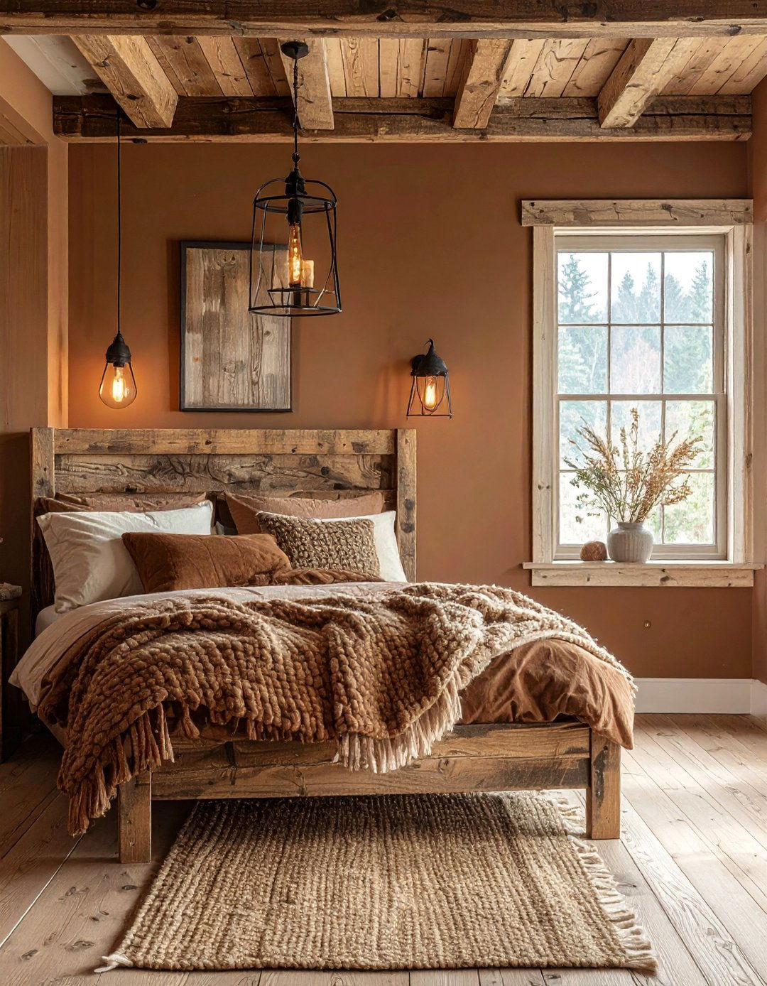 Rustic Brown Bedroom with Distressed Wood - 25 Brown Bedroom Ideas for a Cozy and Warm Ambiance