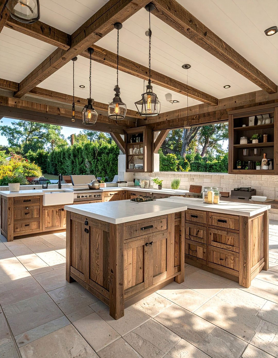 Rustic Farmhouse L Shaped Kitchen - 20 L Shaped Outdoor Kitchen Ideas for Your Patio