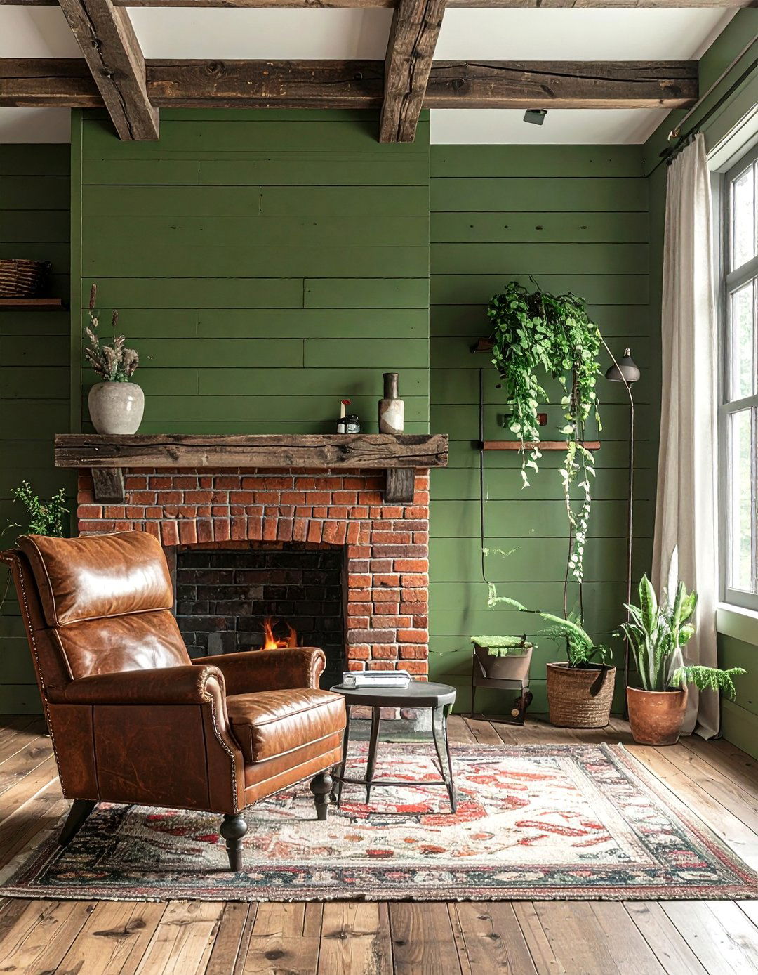 Rustic Farmhouse Style with Muted Green and Terracotta - 20 Green and Terracotta Living Room Ideas for Warmth