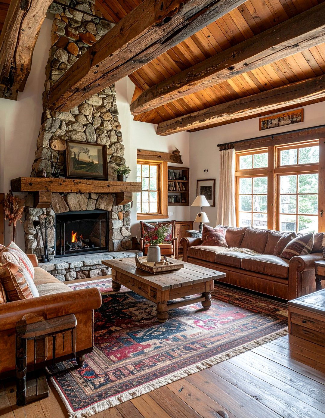 Rustic Hand Hewn Exposed Beam Living Room - 25 Exposed Beam Living Room Ideas for Rustic Charm
