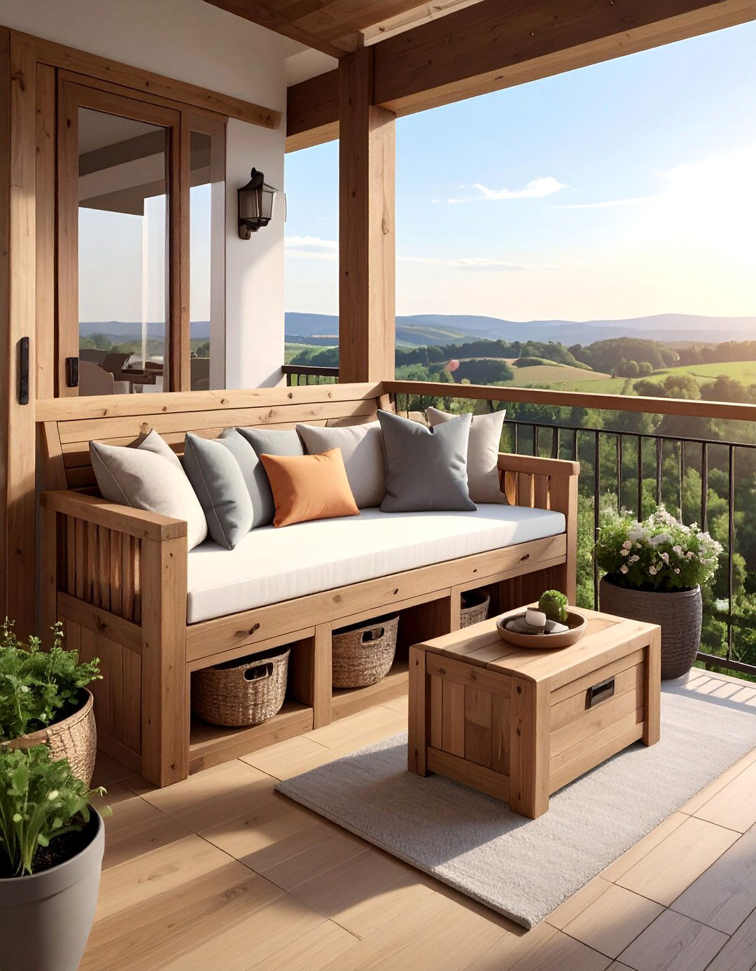 Rustic Storage Bench Seating - 30 Small Balcony Ideas to Maximize Your Space