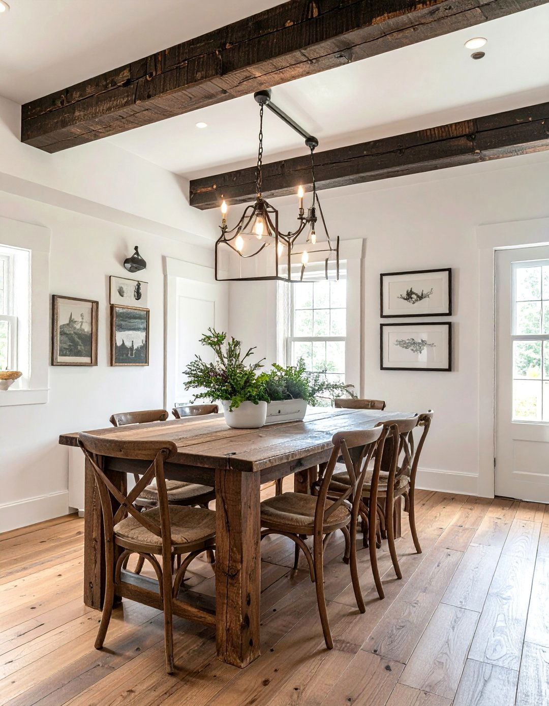 Rustic White Dining Room with Exposed Ceiling Beams - 30 Elegant White Dining Room Ideas for a Timeless Look