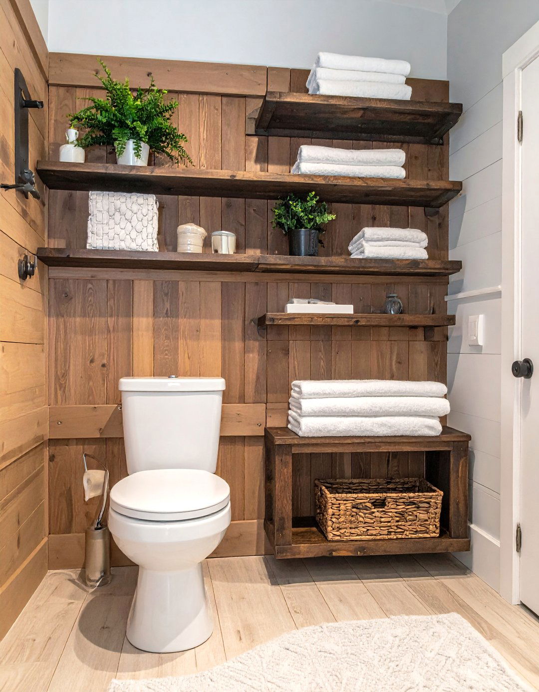 Rustic Wood Floating Shelves - 25 Over Toilet Storage Ideas to Maximize Bathroom Space