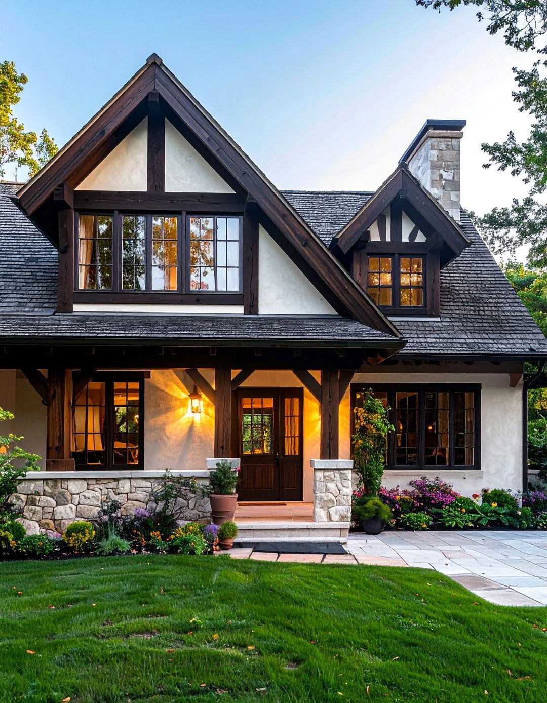 Rustic Wooden Beams as Exterior Accents - 30 Traditional French Country House Exterior Ideas