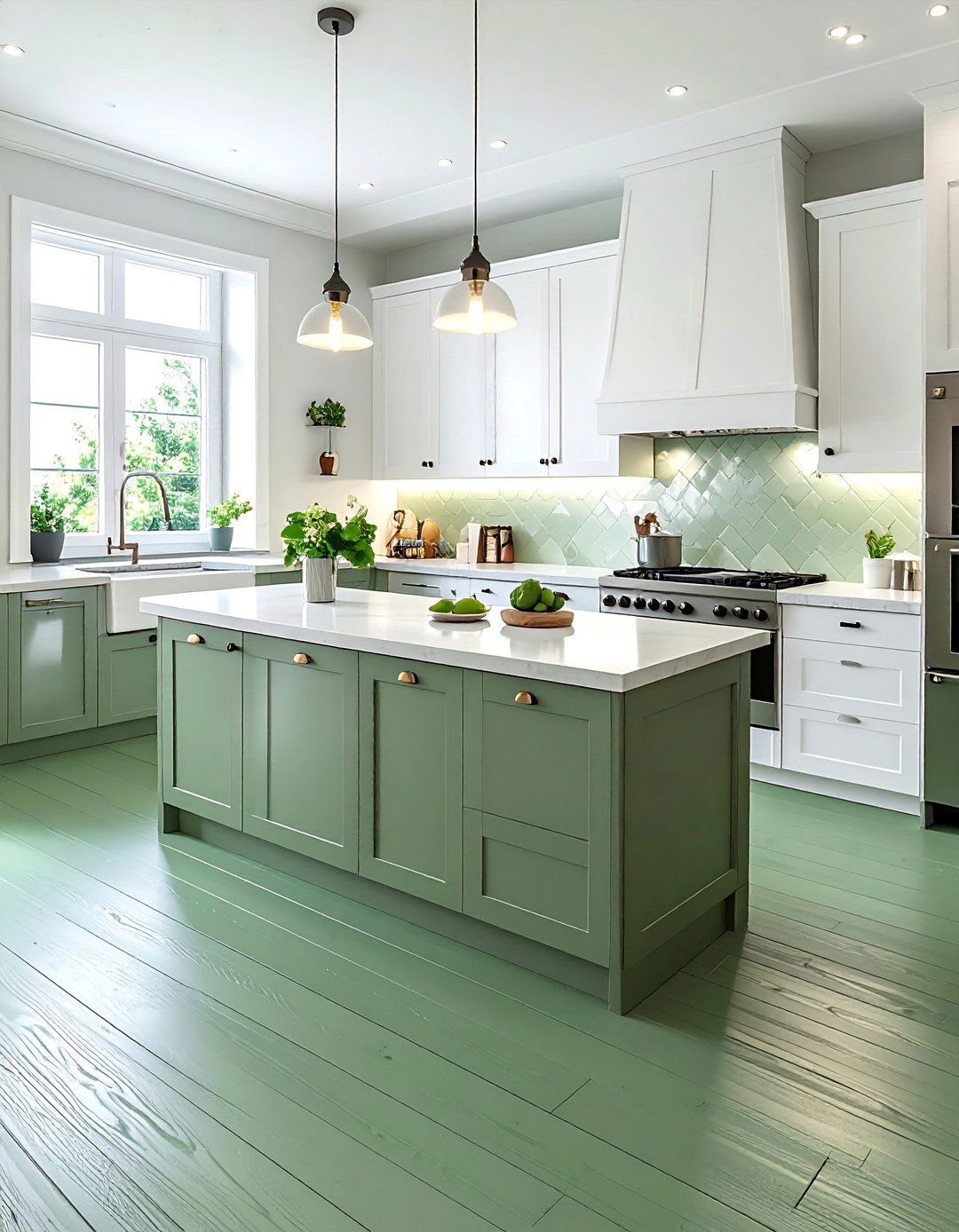 Sage Green Painted Kitchen Floor - 25 Sage Green and White Kitchen Ideas for Timeless Style