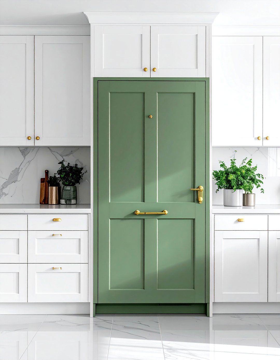 Sage Green Pantry Door in a White Kitchen - 25 Sage Green and White Kitchen Ideas for Timeless Style