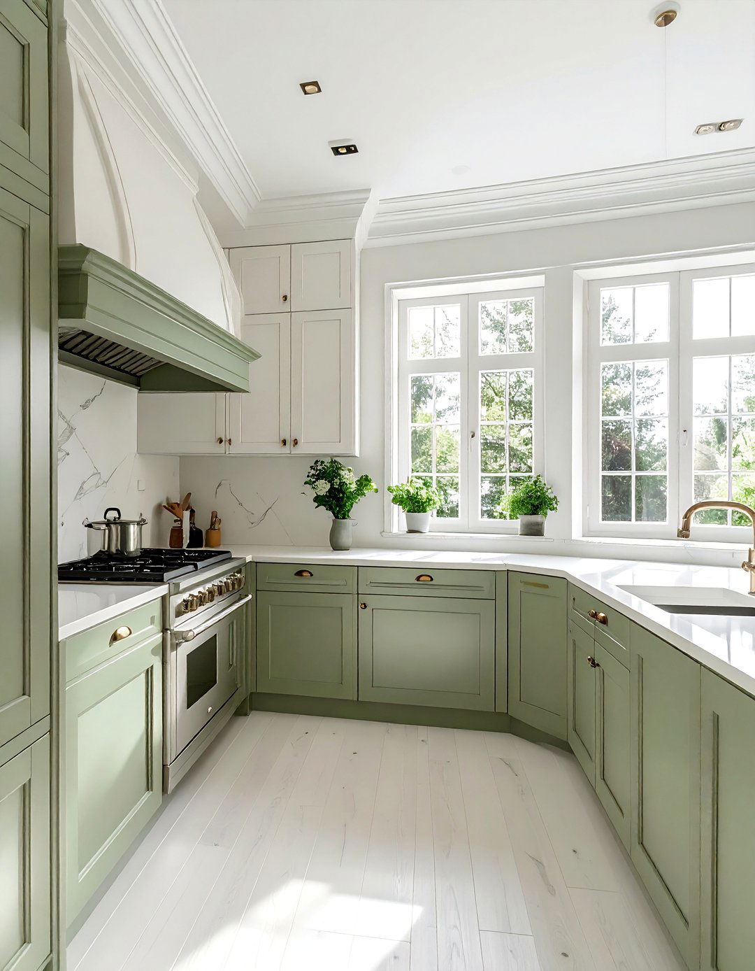 Sage Green Trim and Molding in a White Kitchen - 25 Sage Green and White Kitchen Ideas for Timeless Style