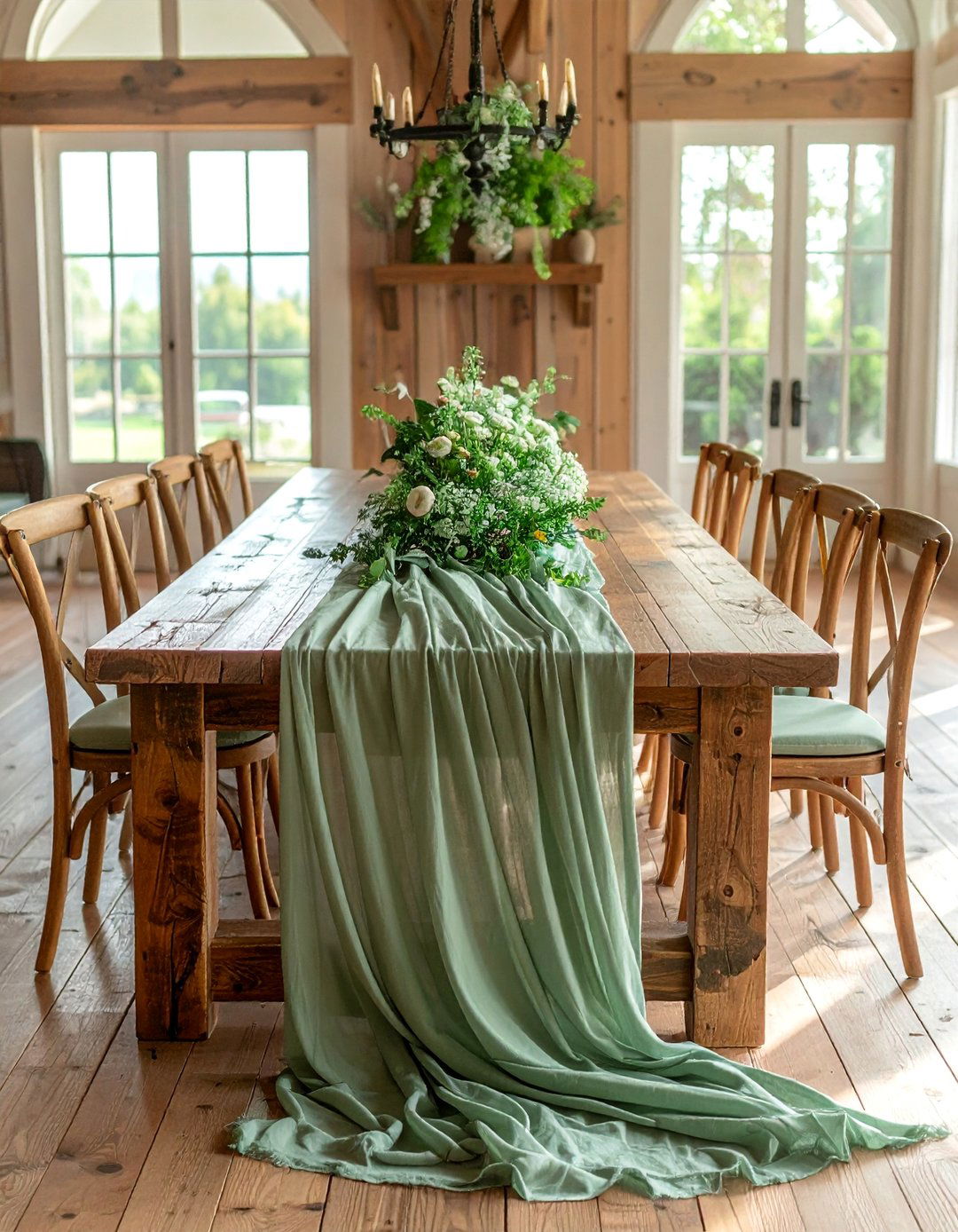 Sage Green and Neutral Toned Table Runners - 30 Stunning Sage Green Wedding Ideas for a Serene Day