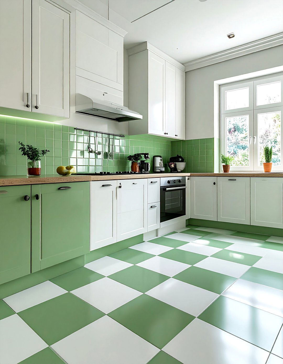 Sage Green and White Checkerboard Floor - 25 Sage Green and White Kitchen Ideas for Timeless Style