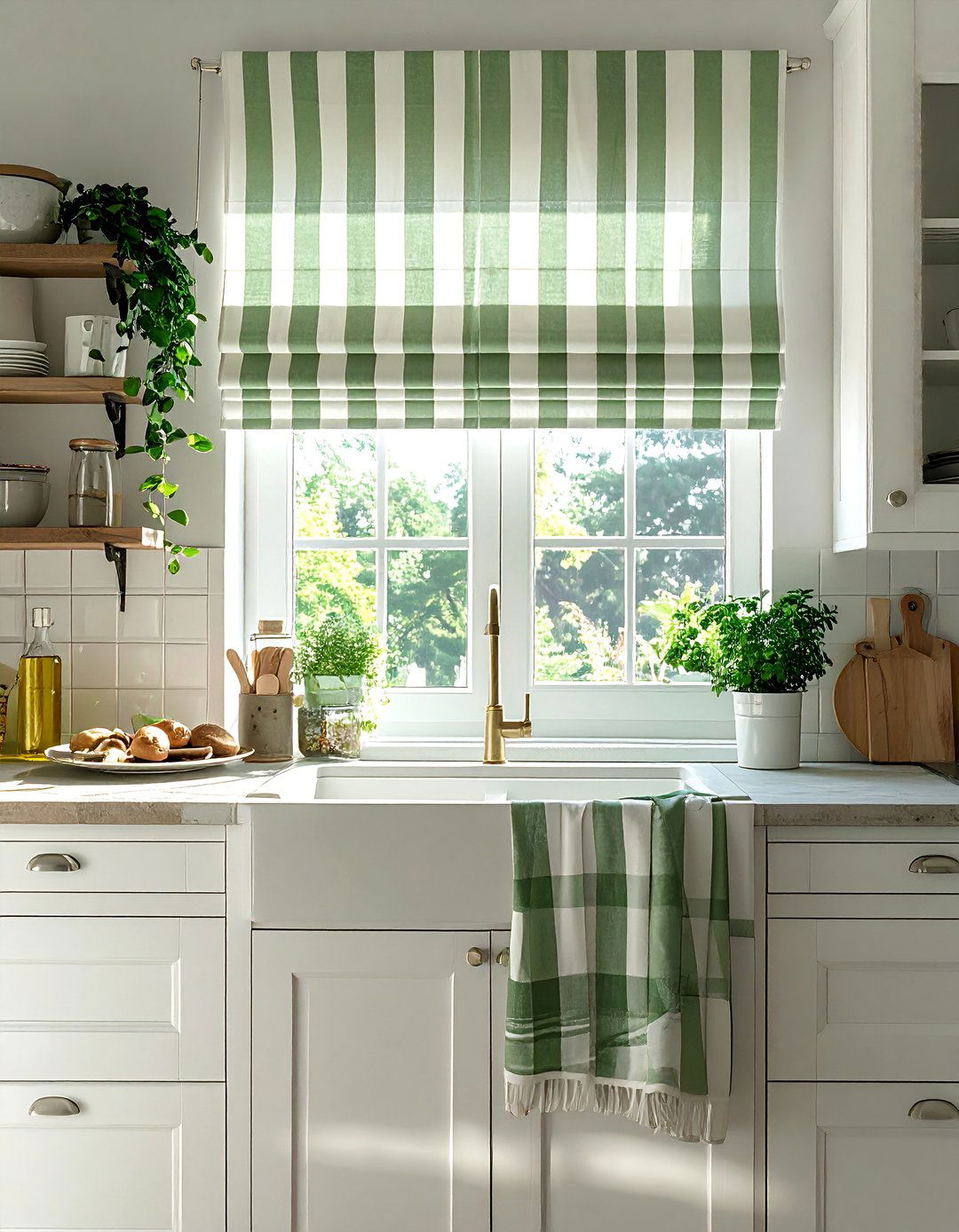 Sage Green and White Kitchen Textiles - 25 Sage Green and White Kitchen Ideas for Timeless Style