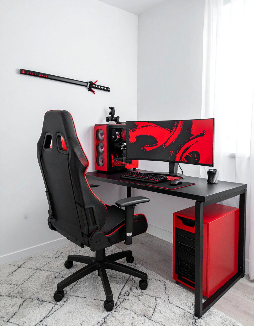 Samurai Themed Red and Black Gaming Setup - 20 Red and Black Gaming Setup Ideas for Gamers