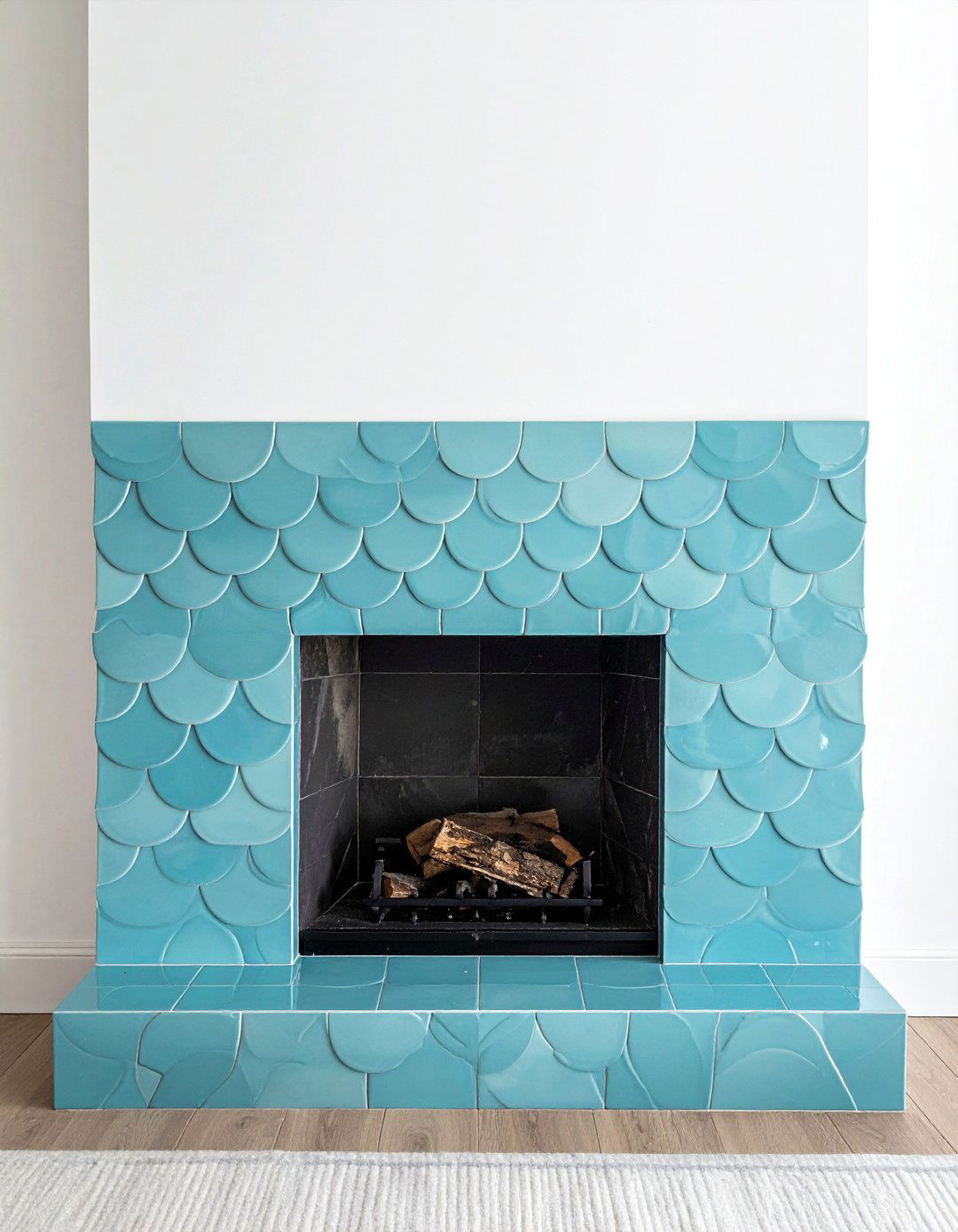 Scalloped or Fish Scale Farmhouse Fireplace Tile - 30 Farmhouse Fireplace Tile Ideas for a Cozy Ambiance