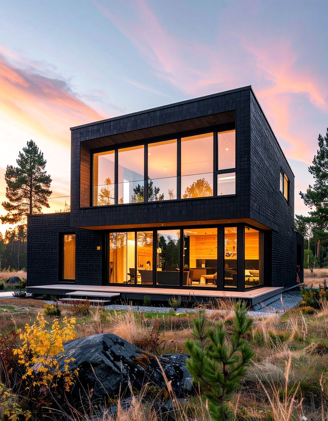 Scandinavian Black Brick House with Minimalist Design - 40 Black Brick House Exteriors for a Timeless and Elegant Look