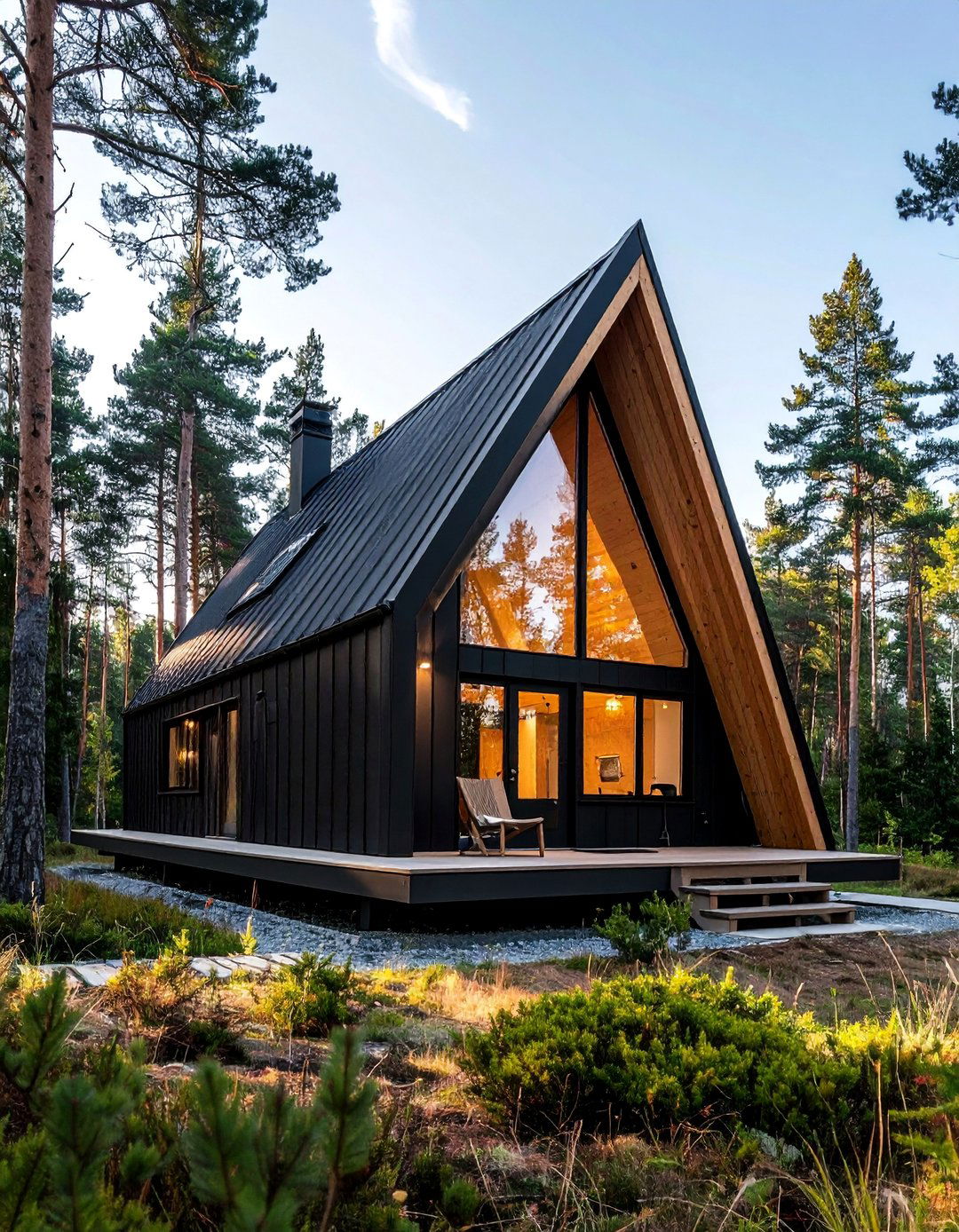 Scandinavian Inspired Black Cabin with Pine Accents - 20 Black House With Wood Accents Ideas for a Bold Style