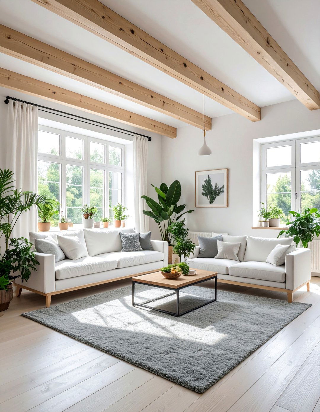 Scandinavian Light Wood Exposed Beam Living Room - 25 Exposed Beam Living Room Ideas for Rustic Charm