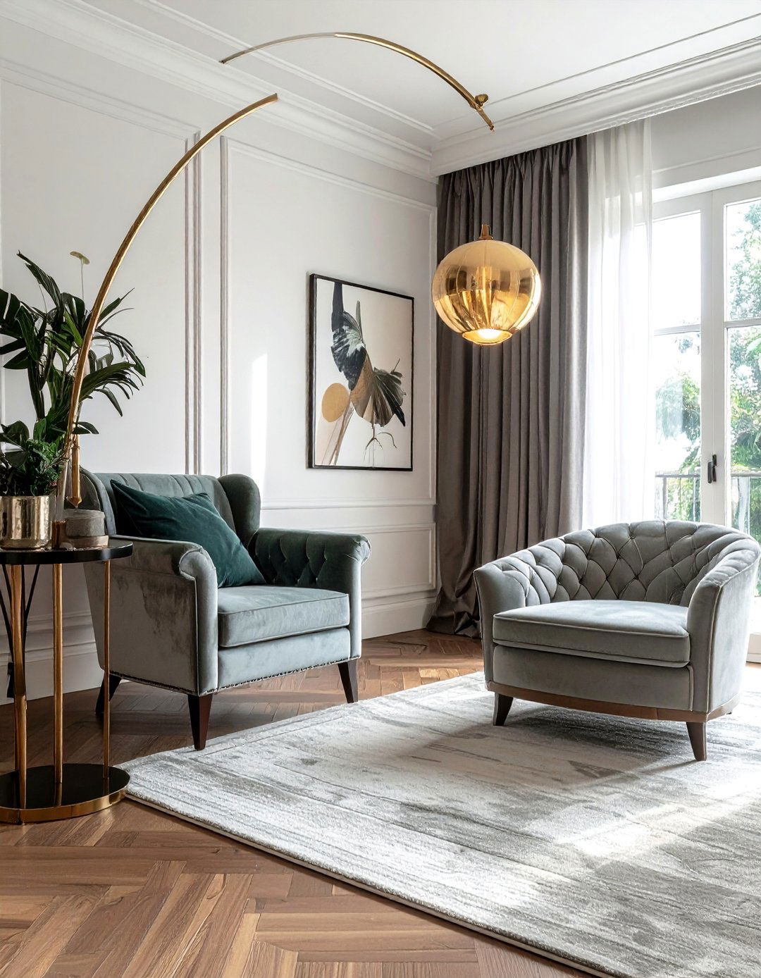 Sculptural Floor Lamps in an Art Deco Living Room - 25 Art Deco Living Room Ideas for a Luxurious Look