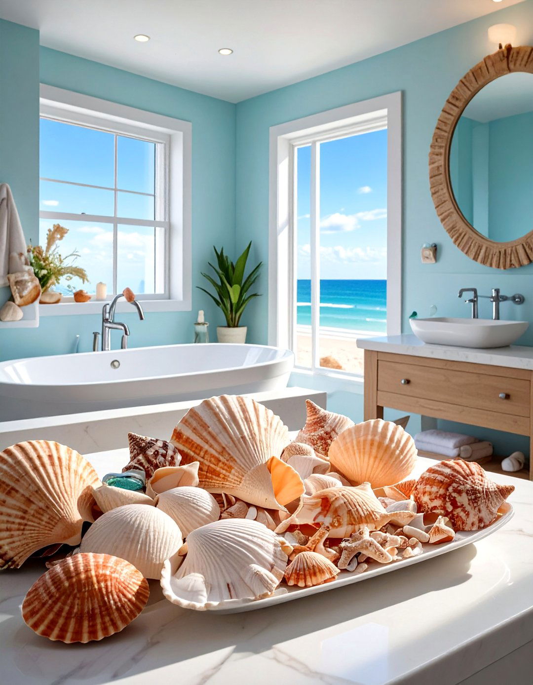 Seashell Collections Display - 30 Bathroom Mural Ideas to Elevate Your Decor