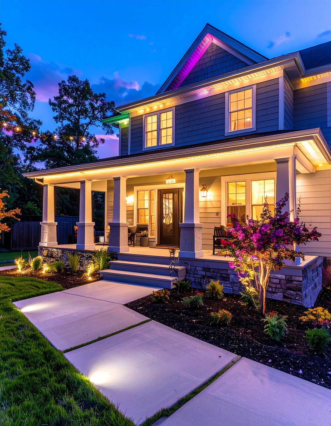 Seasonal Color Changing Setup - 20 Front Porch String Lights Ideas for a Cozy Ambiance