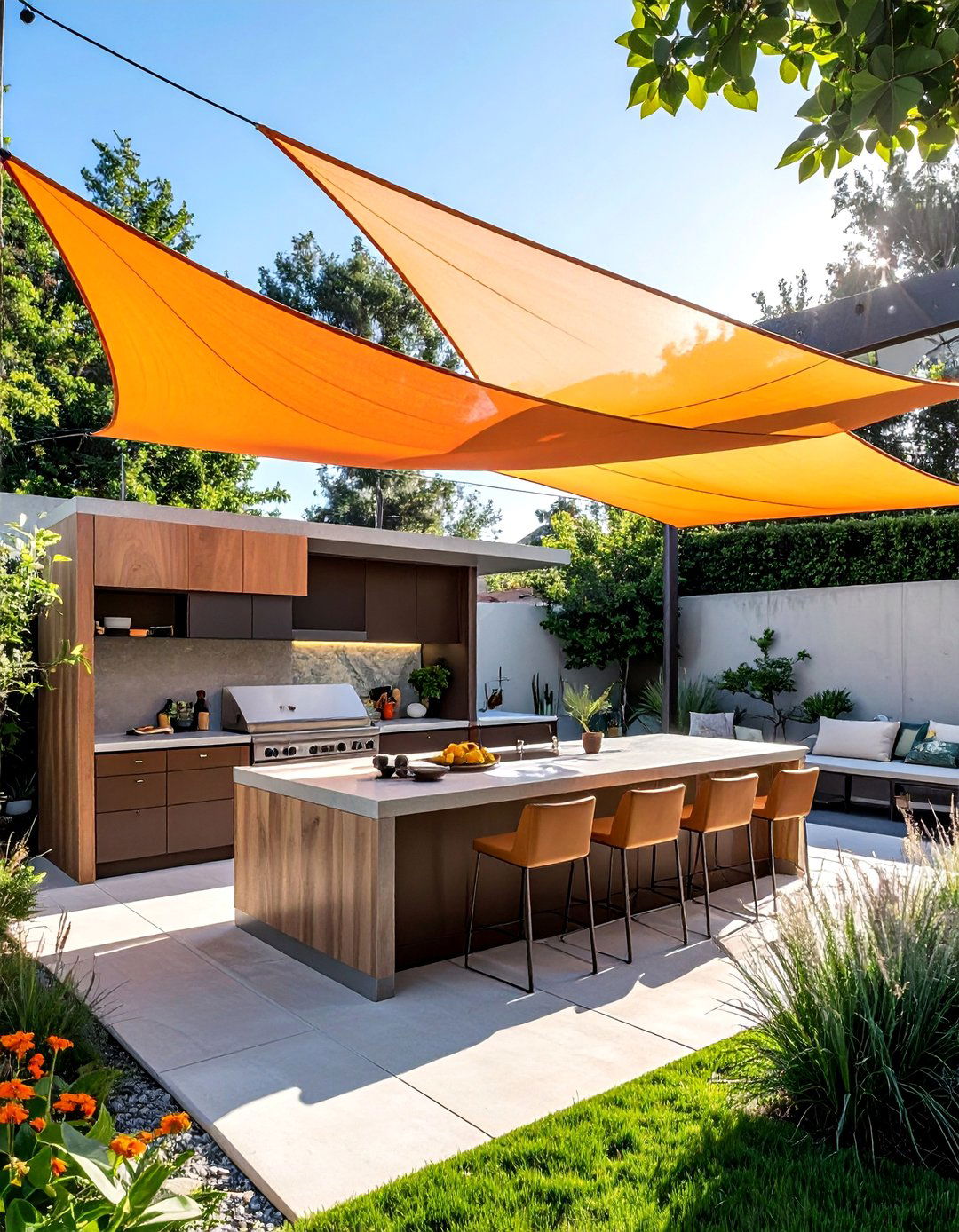Shade Sail Systems - 20 Outdoor Kitchen Roof Ideas for Shade and Style