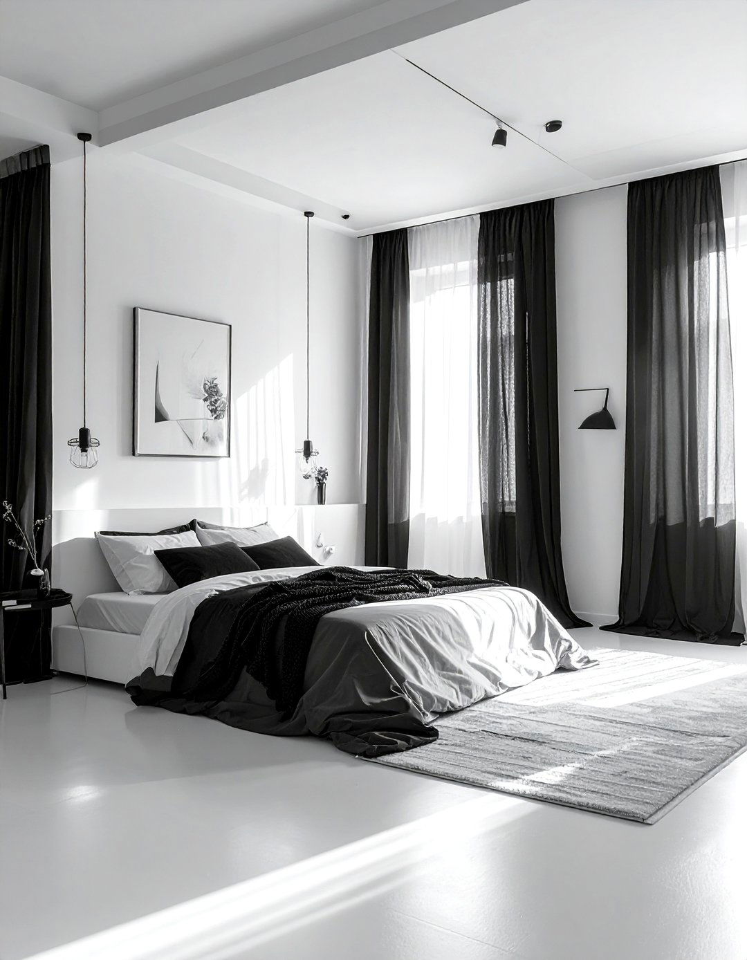 Sheer Black Curtains - 40 Black and White Bedroom Ideas for Elegance