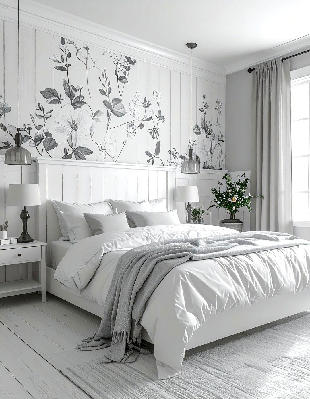 Shiplap Bedroom Paired with Wallpaper - 30 Shiplap Bedroom Ideas for a Rustic and Chic Look